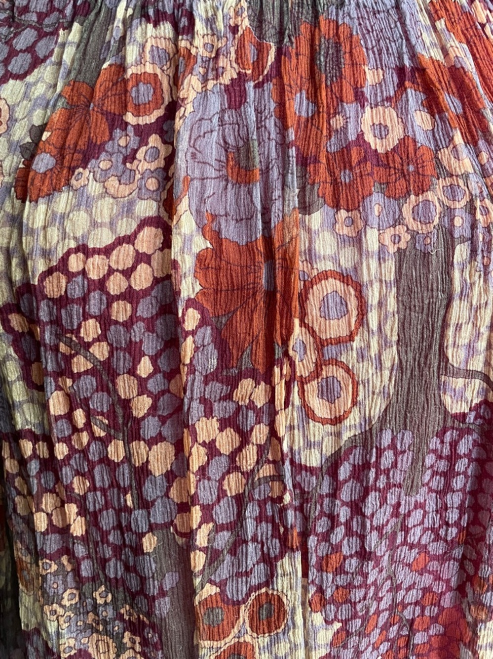 Gibson Multicolor Sheer Peasant Blouse in Rust and Olive - Picture 2 of 8